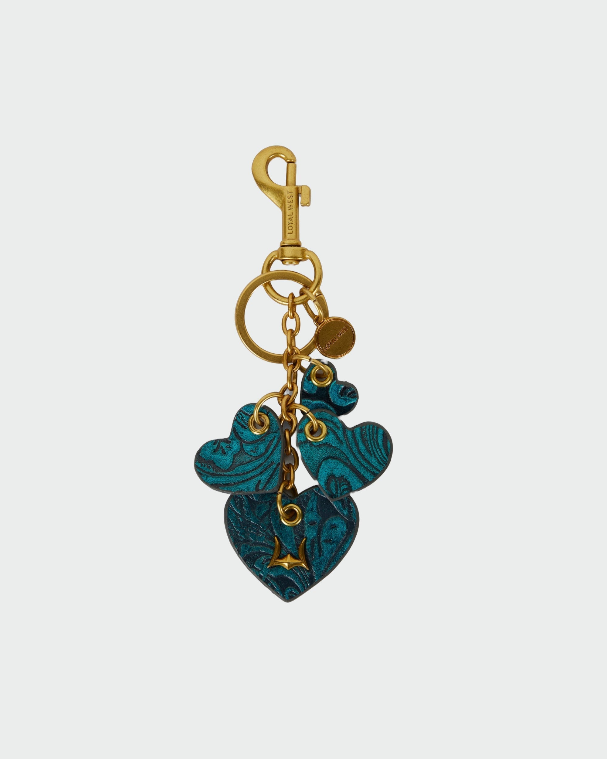 Loyal West Heart Shape Keychain In Hand Finished Embossed Leather -  Turquoise