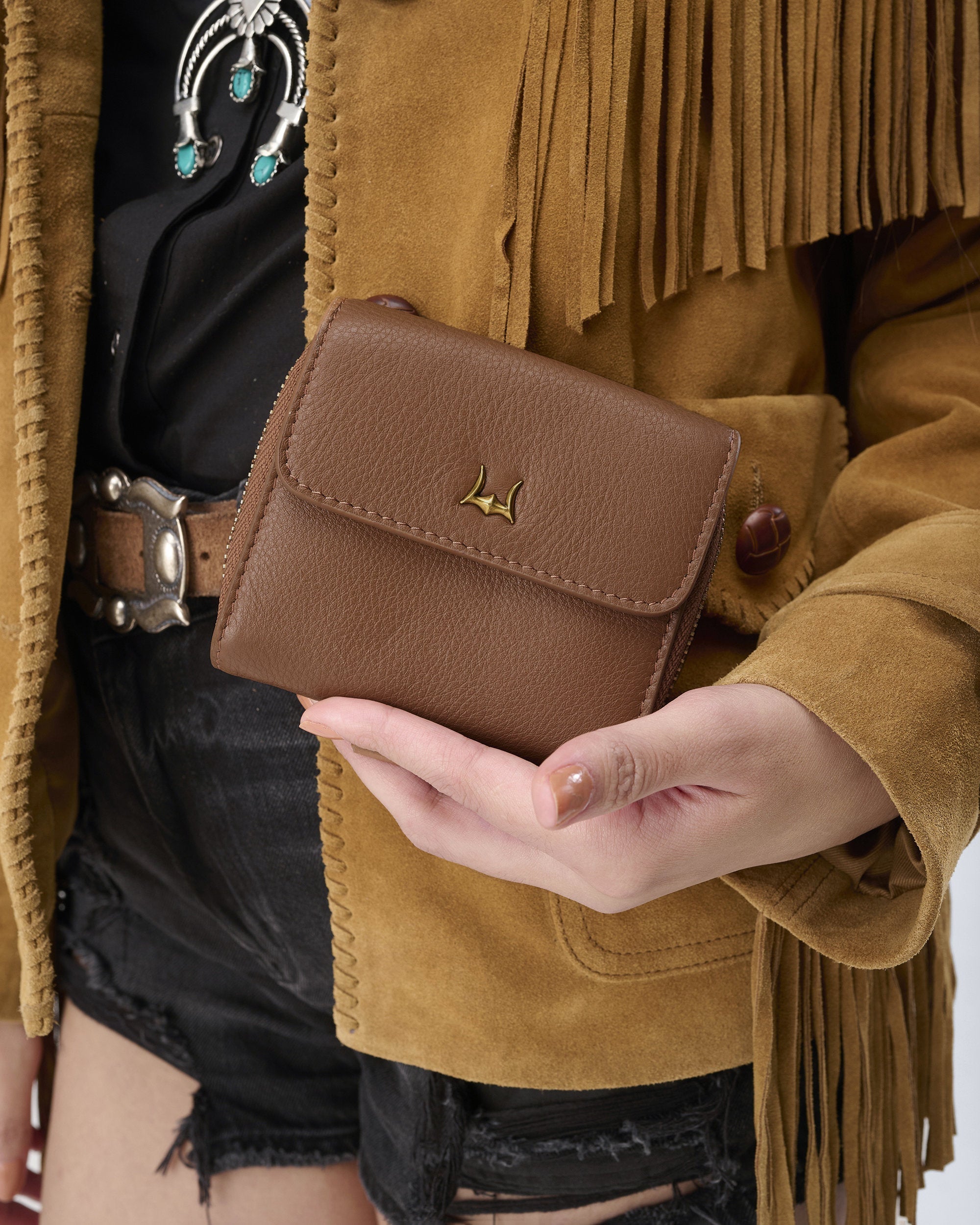 Loyal West Sophia Card Holder In Brown Leather Calfskin
