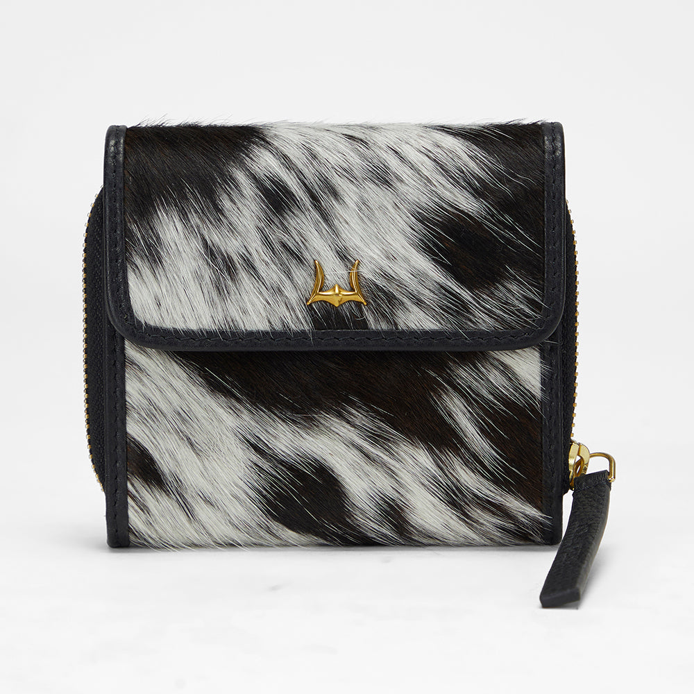 Loyal West Sophia Card Holder In Black & White Cowhide