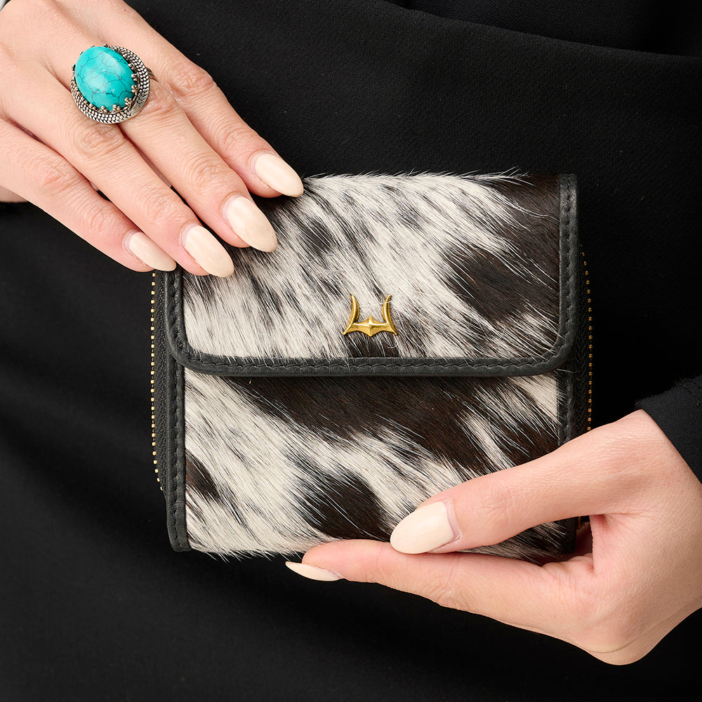Loyal West Sophia Card Holder In Black & White Cowhide