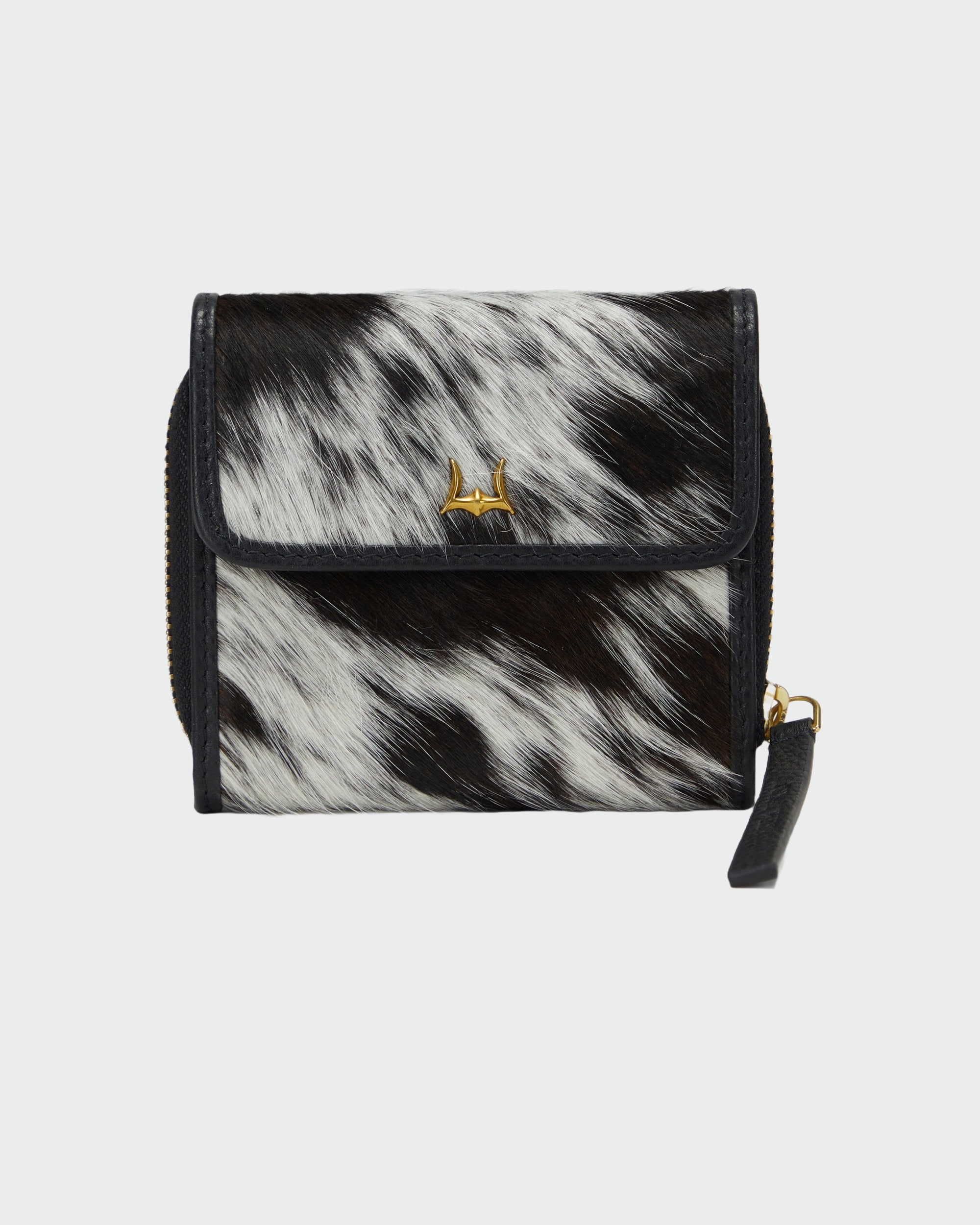 Loyal West Sophia Card Holder In Black & White Cowhide