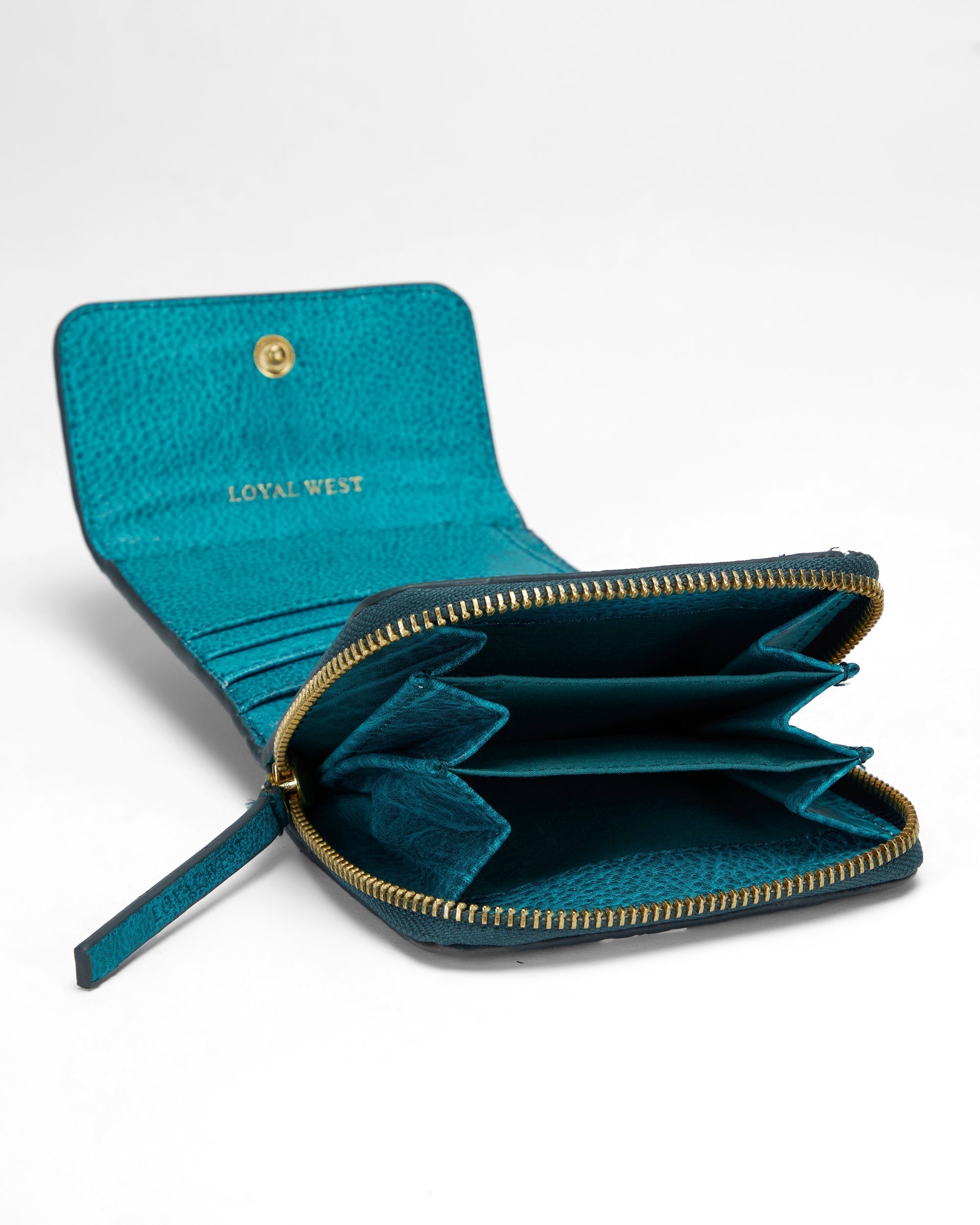 Loyal West Sophia Card Holder In Hand Finished Embossed Leather -  Turquoise