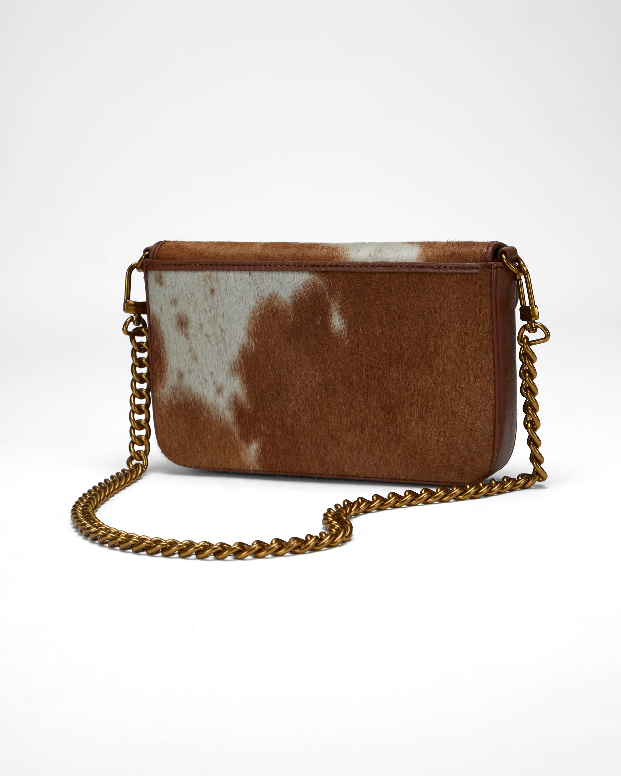 Loyal West The On The Go Mini Chain Bag- In Brown & White Cowhide And Calfskin