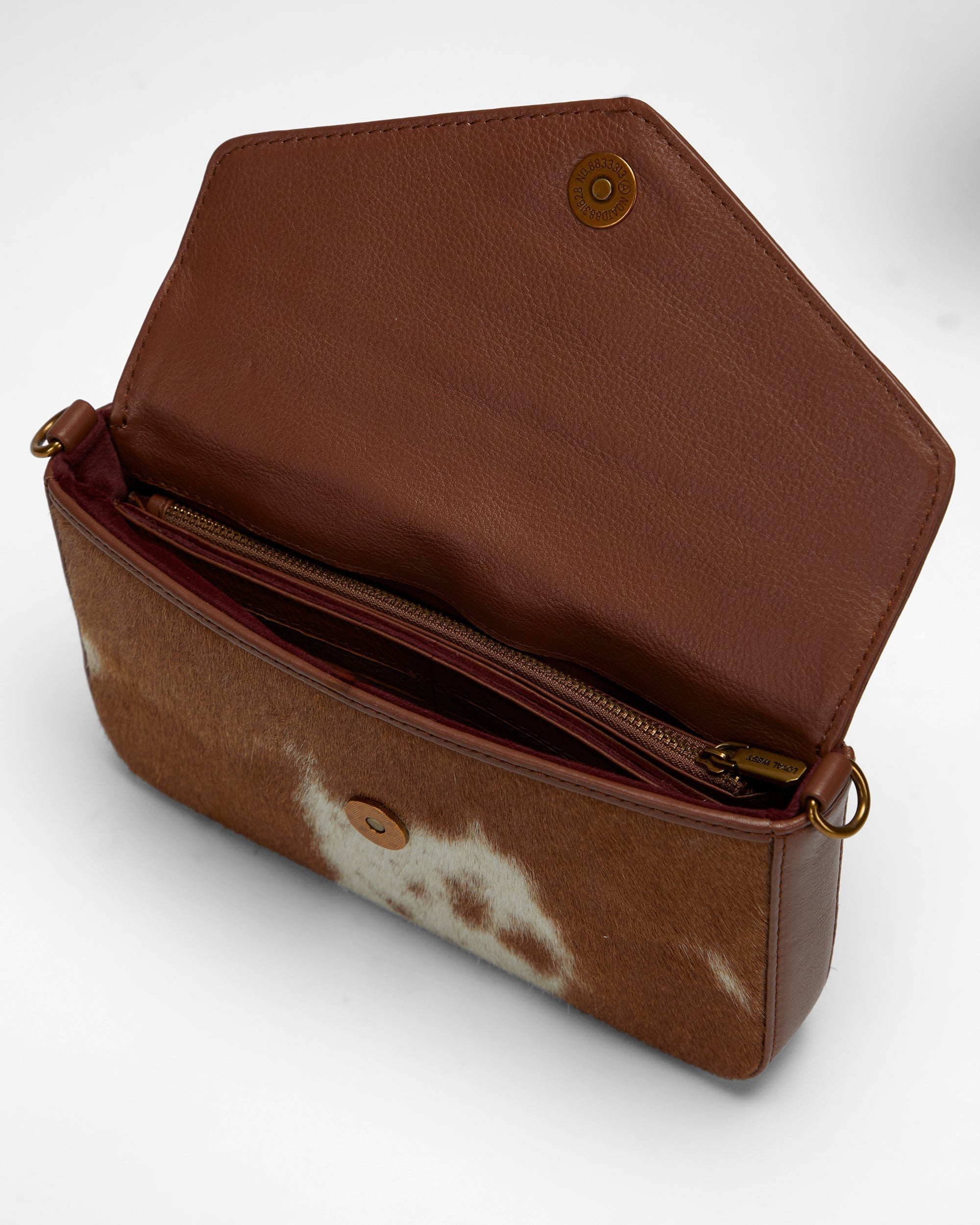 Loyal West The On The Go Mini Chain Bag- In Brown & White Cowhide And Calfskin