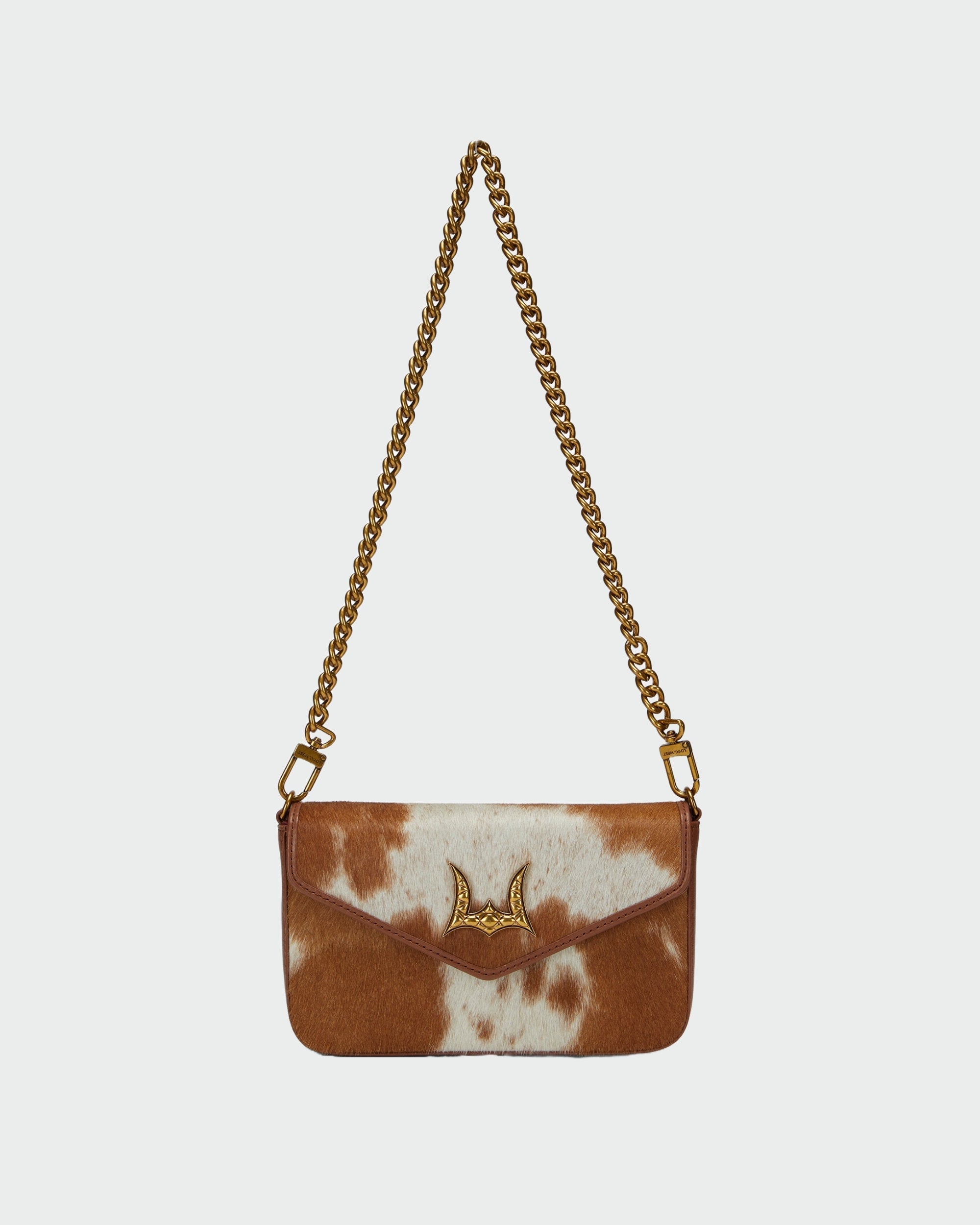 Loyal West The On The Go Mini Chain Bag- In Brown & White Cowhide And Calfskin