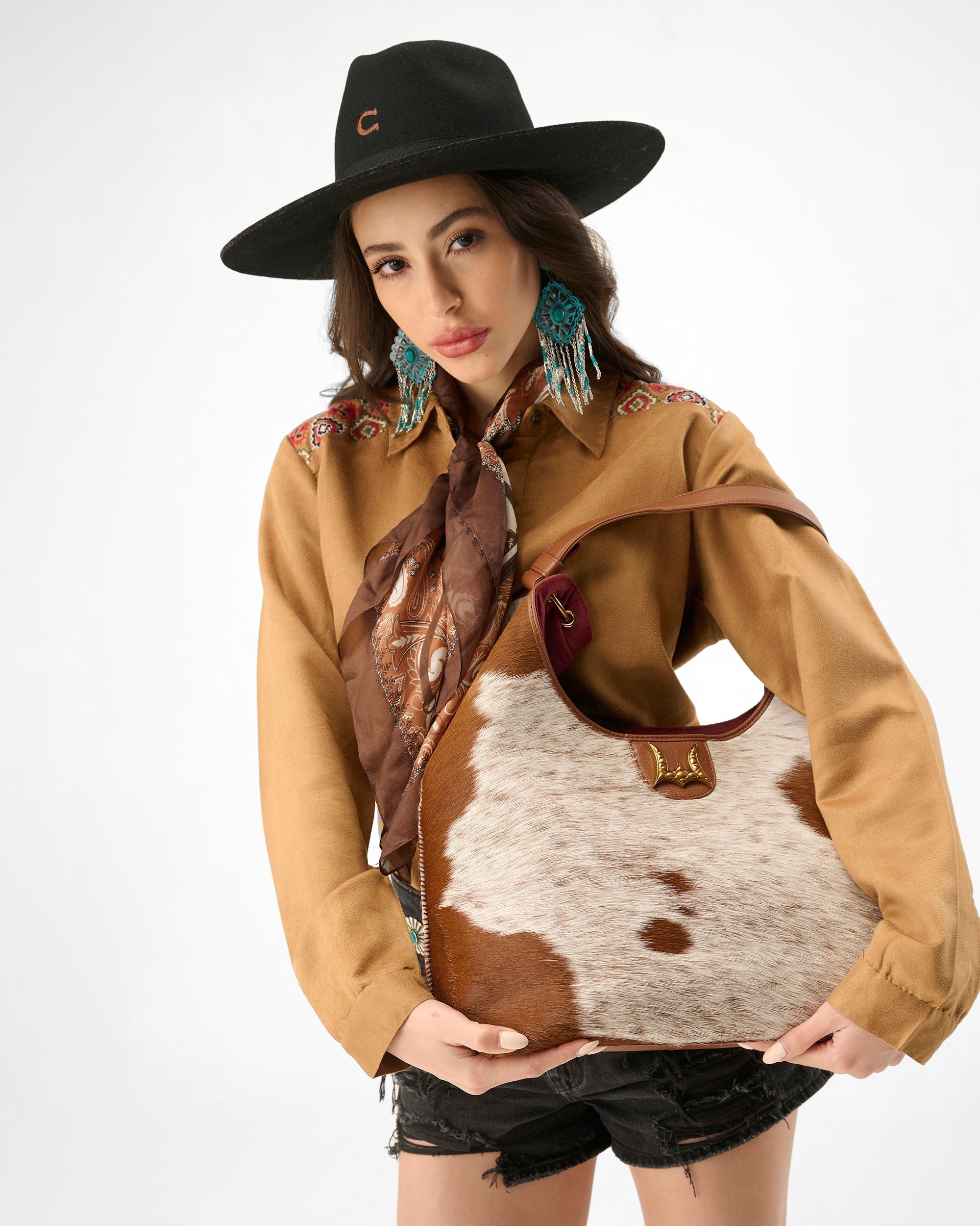Loyal West Large Purse - In Brown & White Cowhide & Calfskin