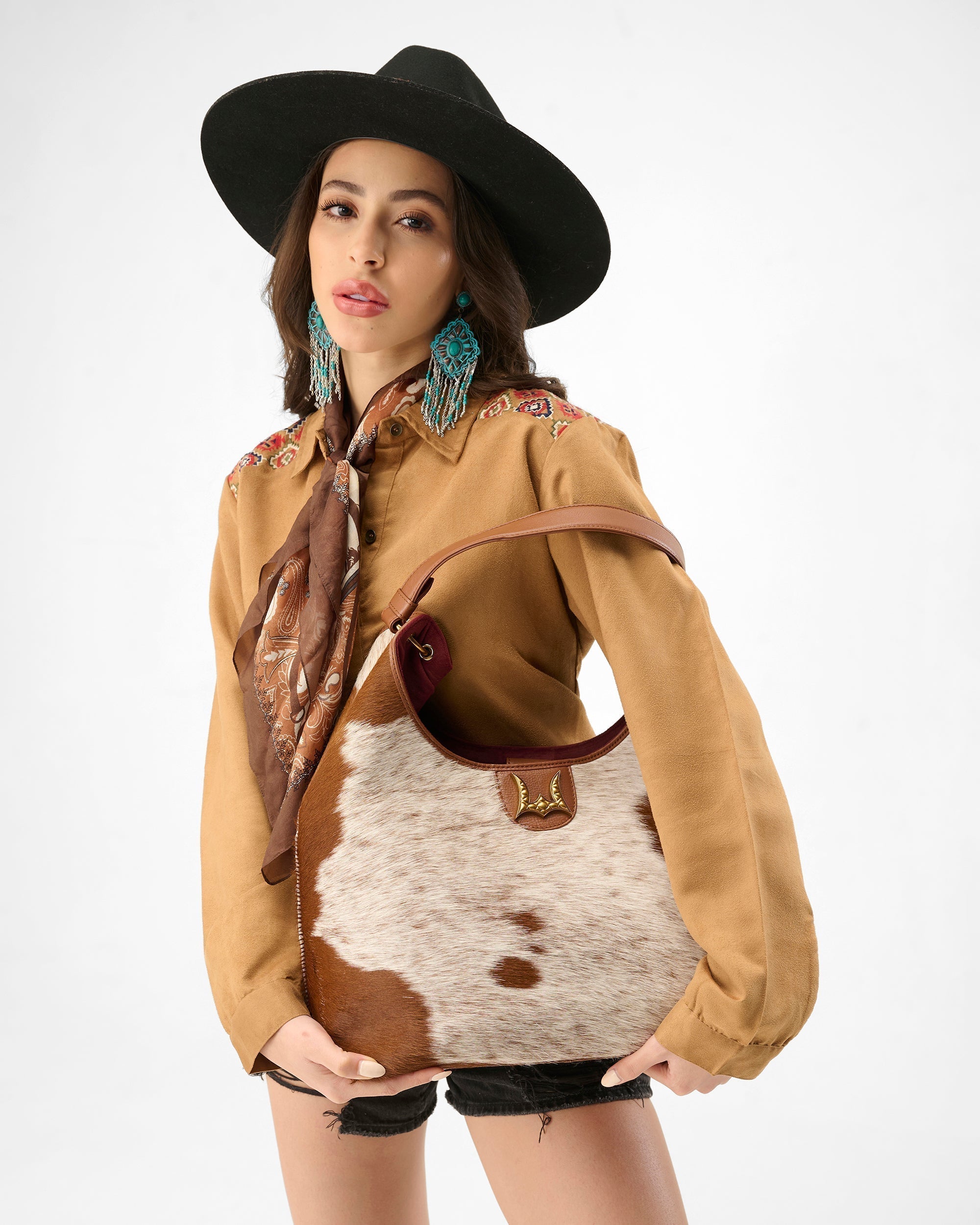 Loyal West Large Purse - In Brown & White Cowhide & Calfskin