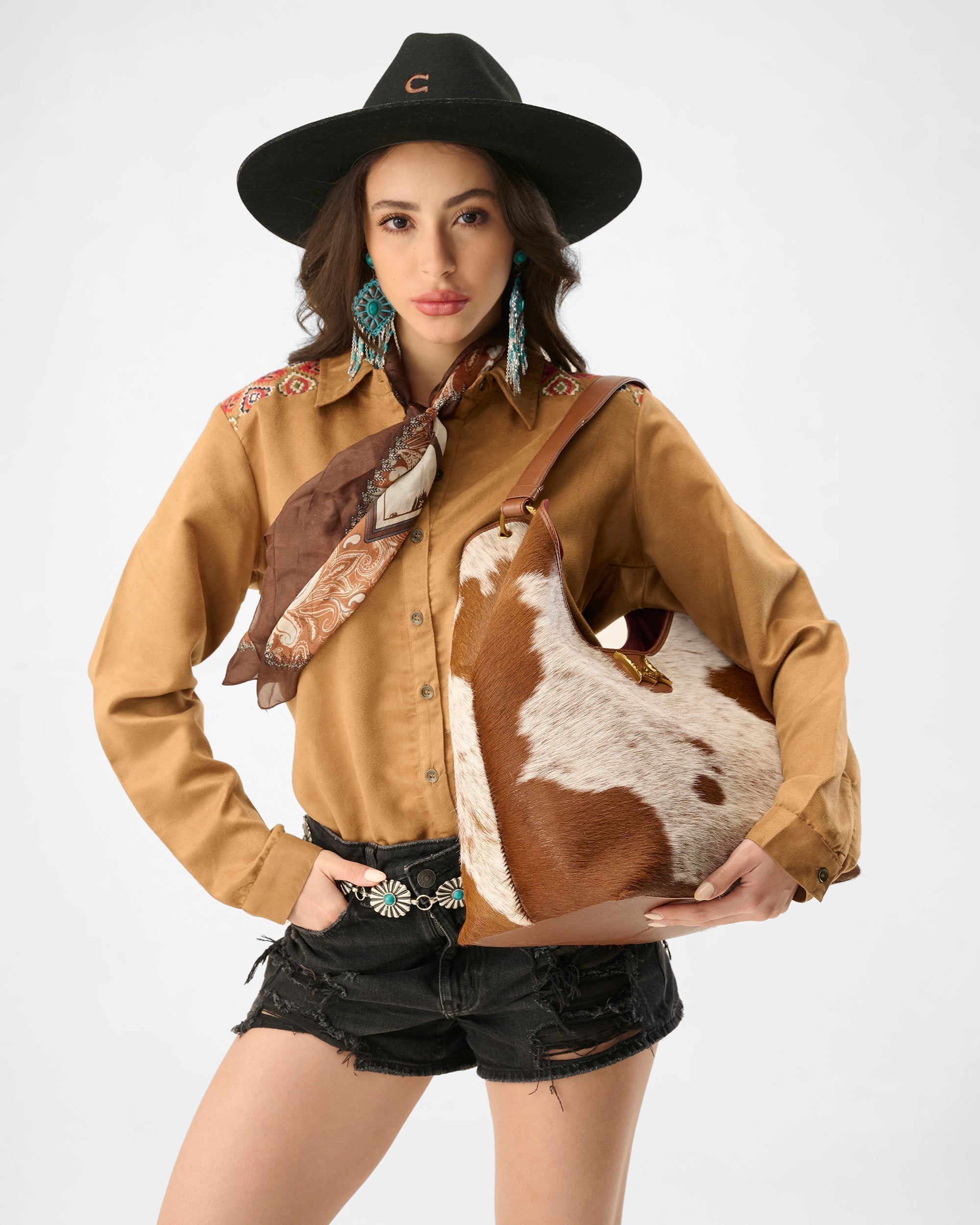 Loyal West Large Purse - In Brown & White Cowhide & Calfskin