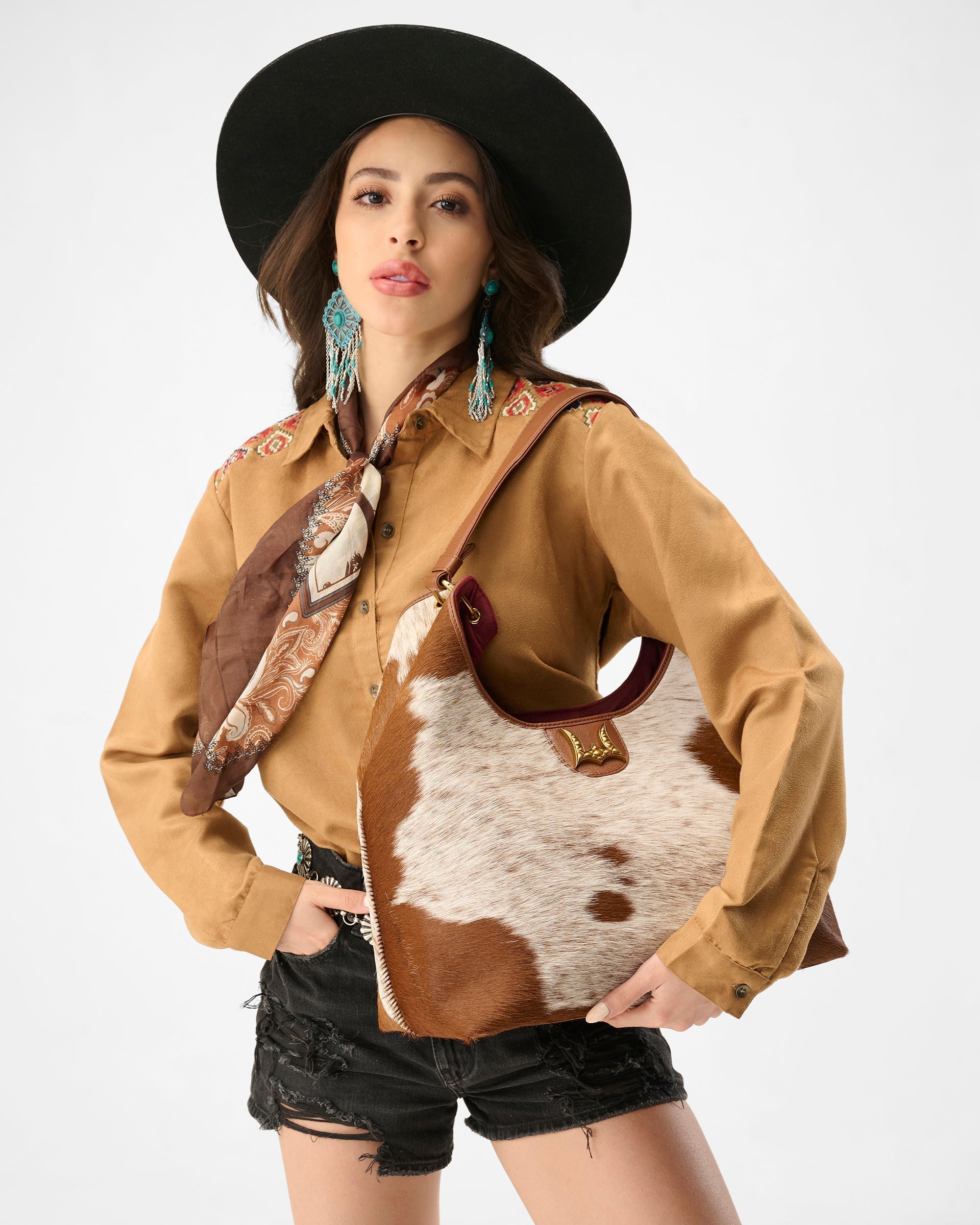 Loyal West Large Purse - In Brown & White Cowhide & Calfskin