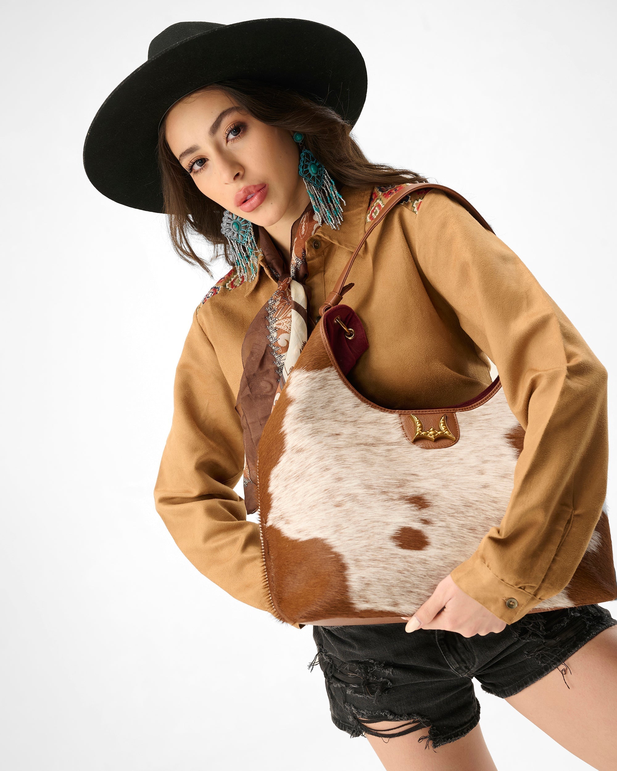 Loyal West Large Purse - In Brown & White Cowhide & Calfskin