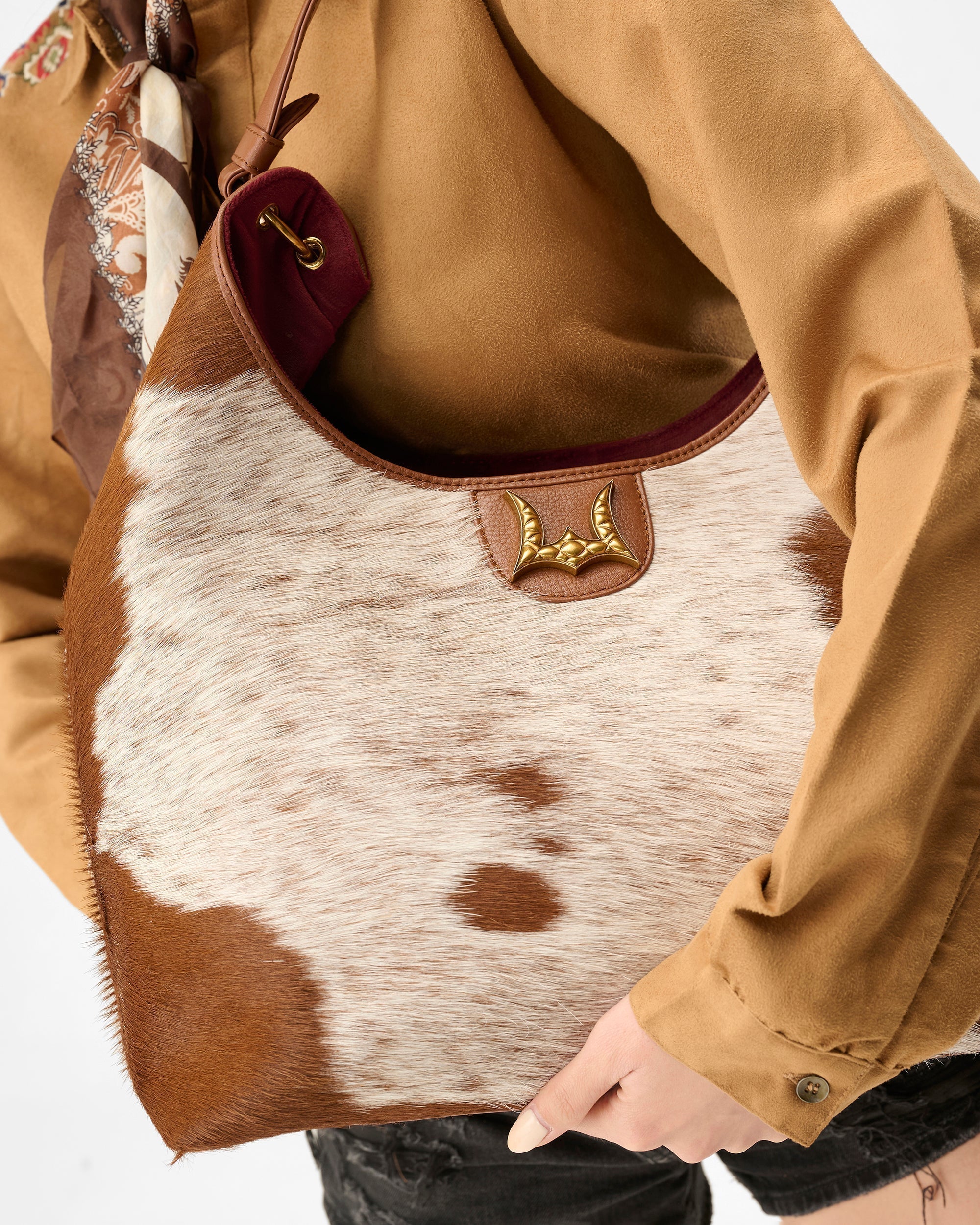 Loyal West Large Purse - In Brown & White Cowhide & Calfskin