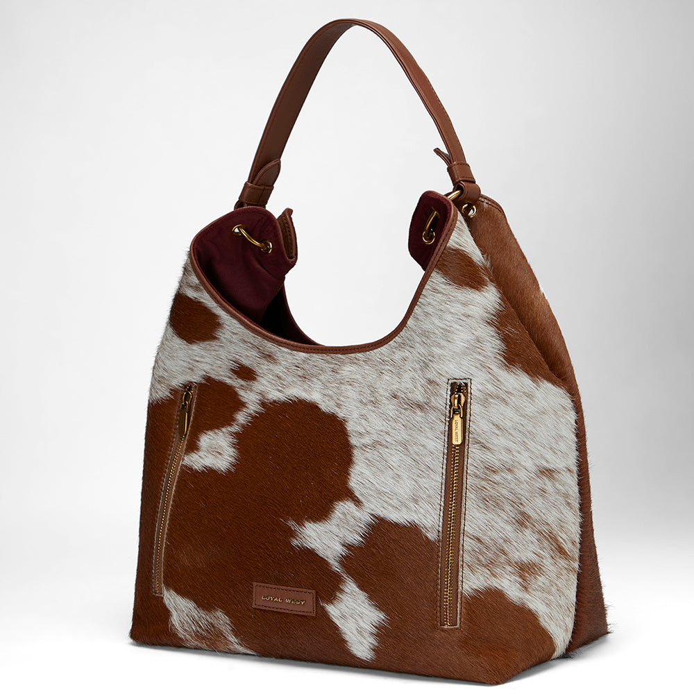 Loyal West Large Purse - In Brown & White Cowhide & Calfskin
