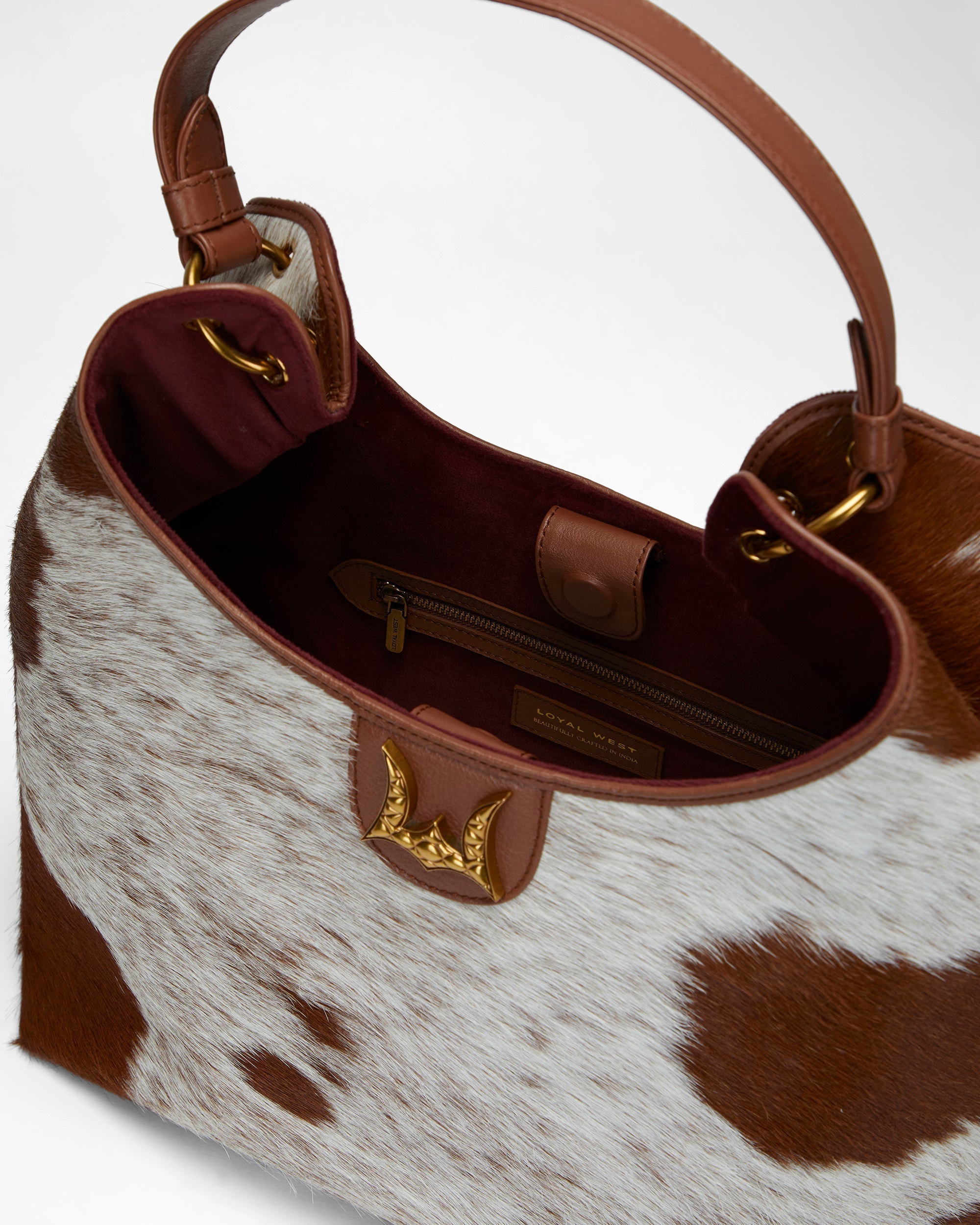 Loyal West Large Purse - In Brown & White Cowhide & Calfskin