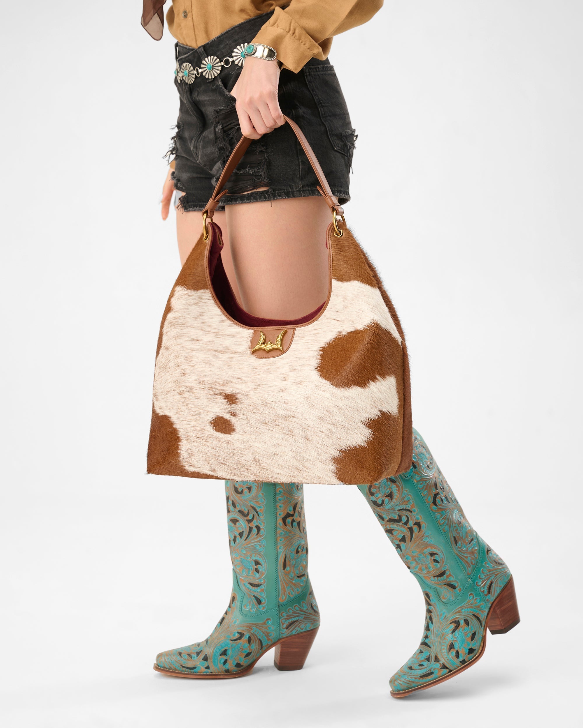 Loyal West Large Purse - In Brown & White Cowhide & Calfskin