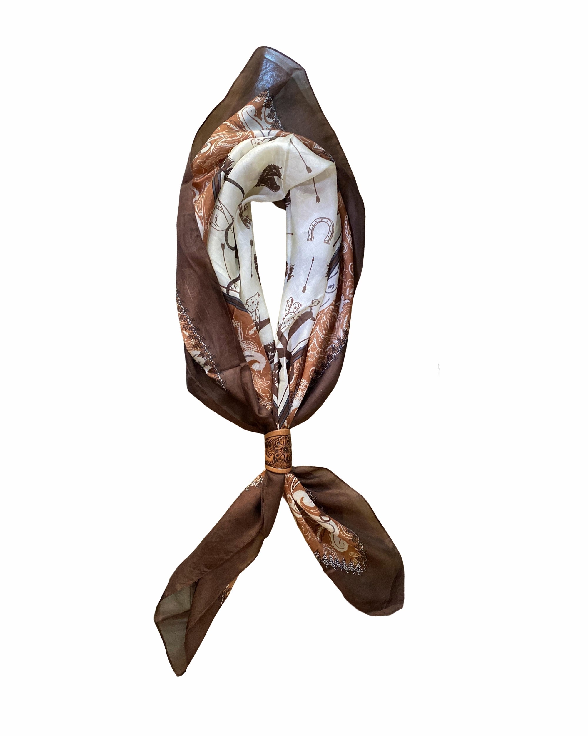 Loyal West Daylight'S Ballet Silk Scarves With Handtooled Leather Slider - Bone & Saddle
