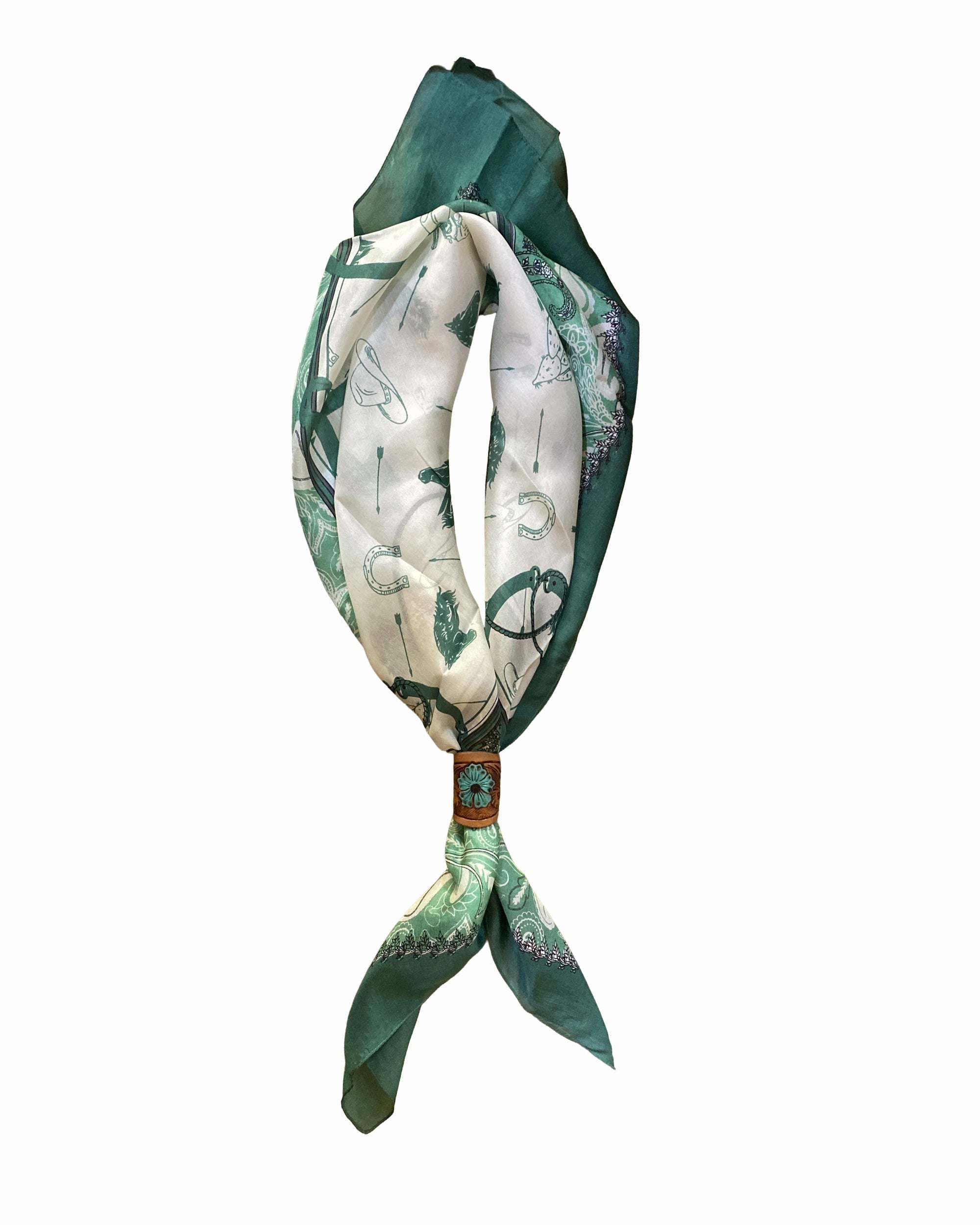 Loyal West Daylight'S Ballet Silk Scarves With Handtooled Leather Slider - Western Sky