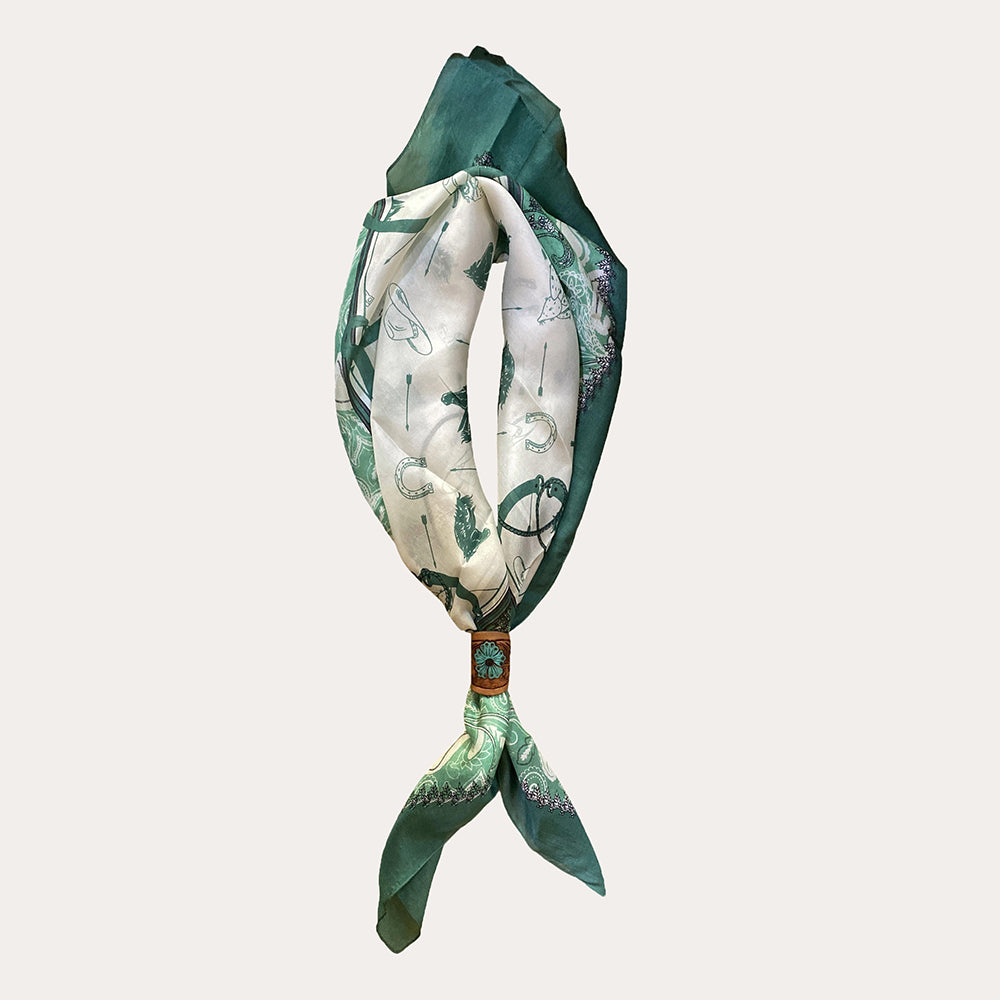 Daylight'S Ballet Silk Scarves With Handtooled Leather Slider - Western Sky