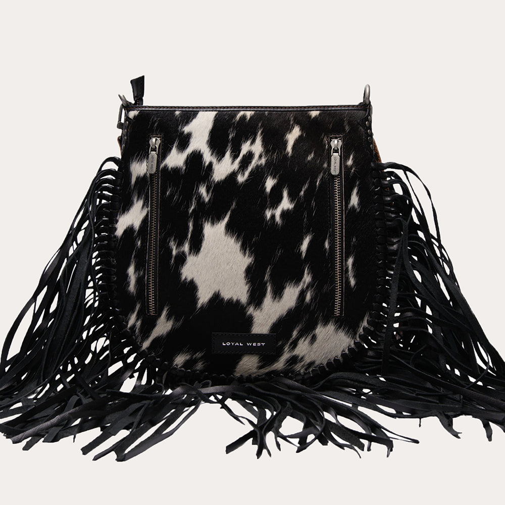 Loyal West Mojave Tassle Bag - Black & White Cowhide