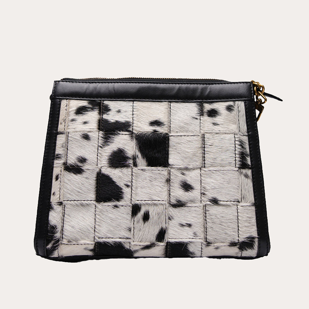 LOYAL WEST SCRAPPY MEDIUM CHAIN BAG IN COWHIDE AND BLACK CALFSKIN