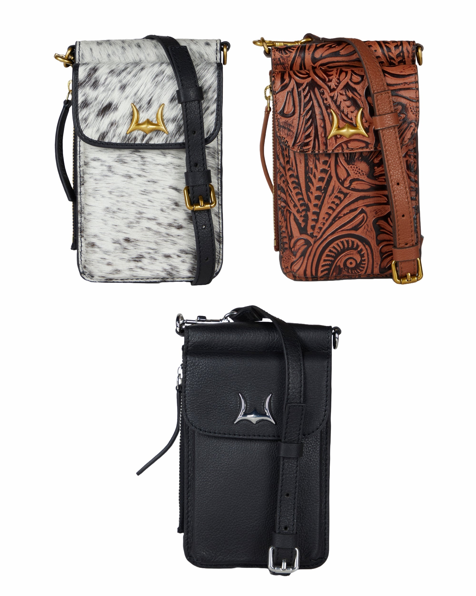 Loyal West Shell Phone Bag  In Hand Finished Embossed Leather - Brown