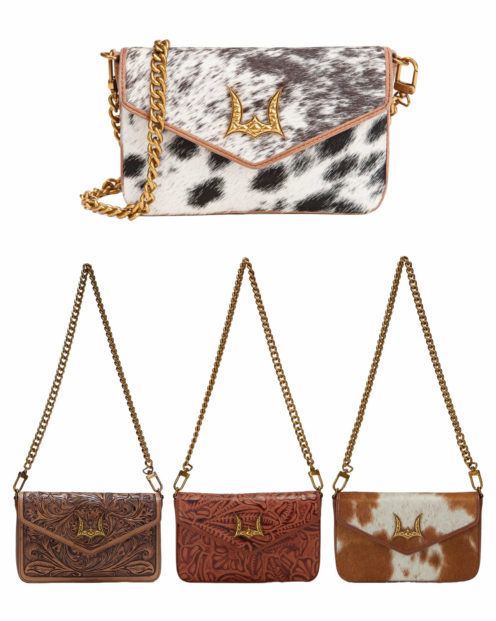 Loyal West The On The Go Mini Chain Bag- In Brown & White Cowhide And Calfskin