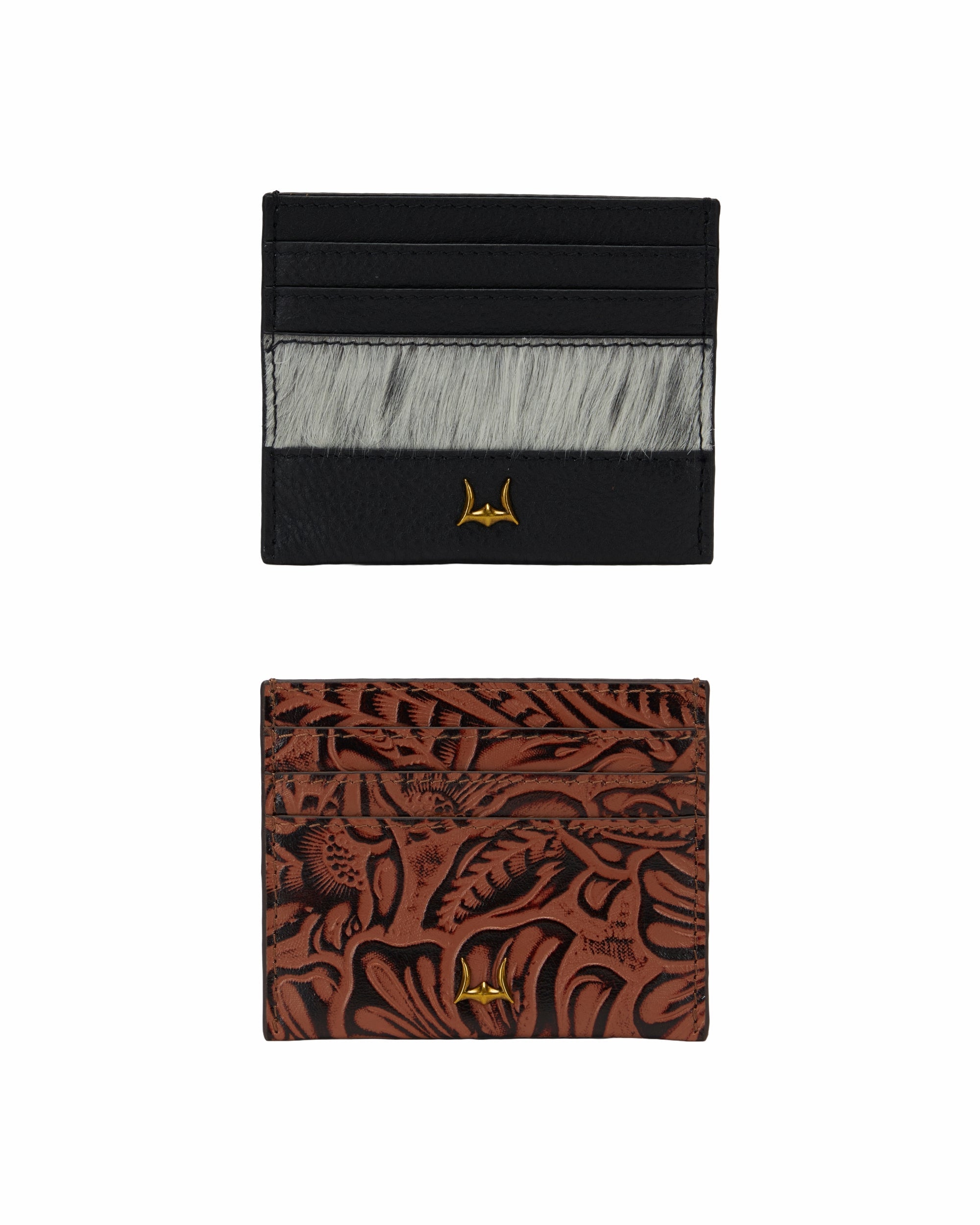 Loyal West Shell Card Holder In Black & White Cowhide