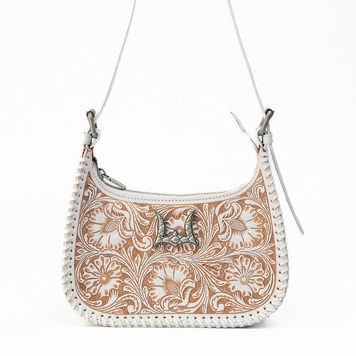 Loyal West Dannia Medium Purse - Ivory Dust  Handtooled Leather And Calfskin