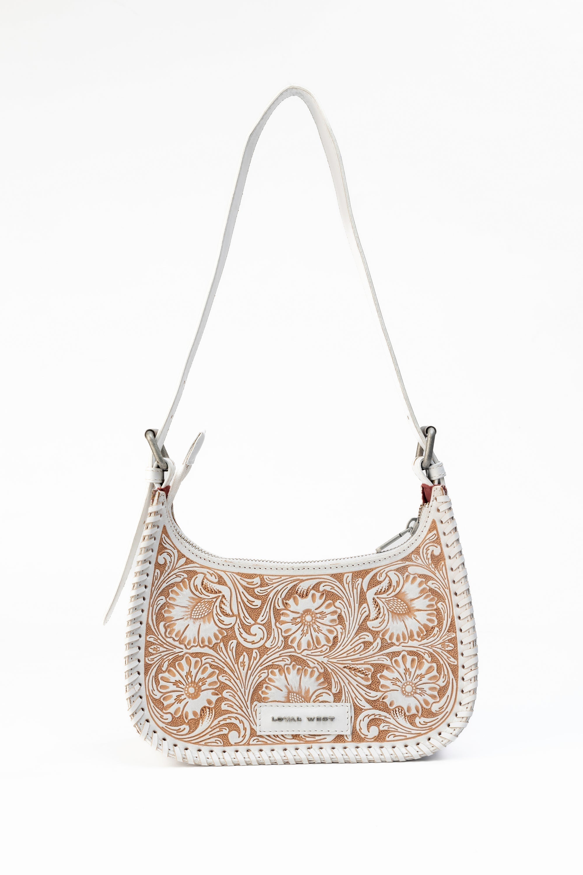 Loyal West Dannia Medium Purse - Ivory Dust  Handtooled Leather And Calfskin