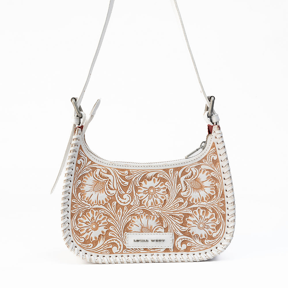 Loyal West Dannia Medium Purse - Ivory Dust  Handtooled Leather And Calfskin