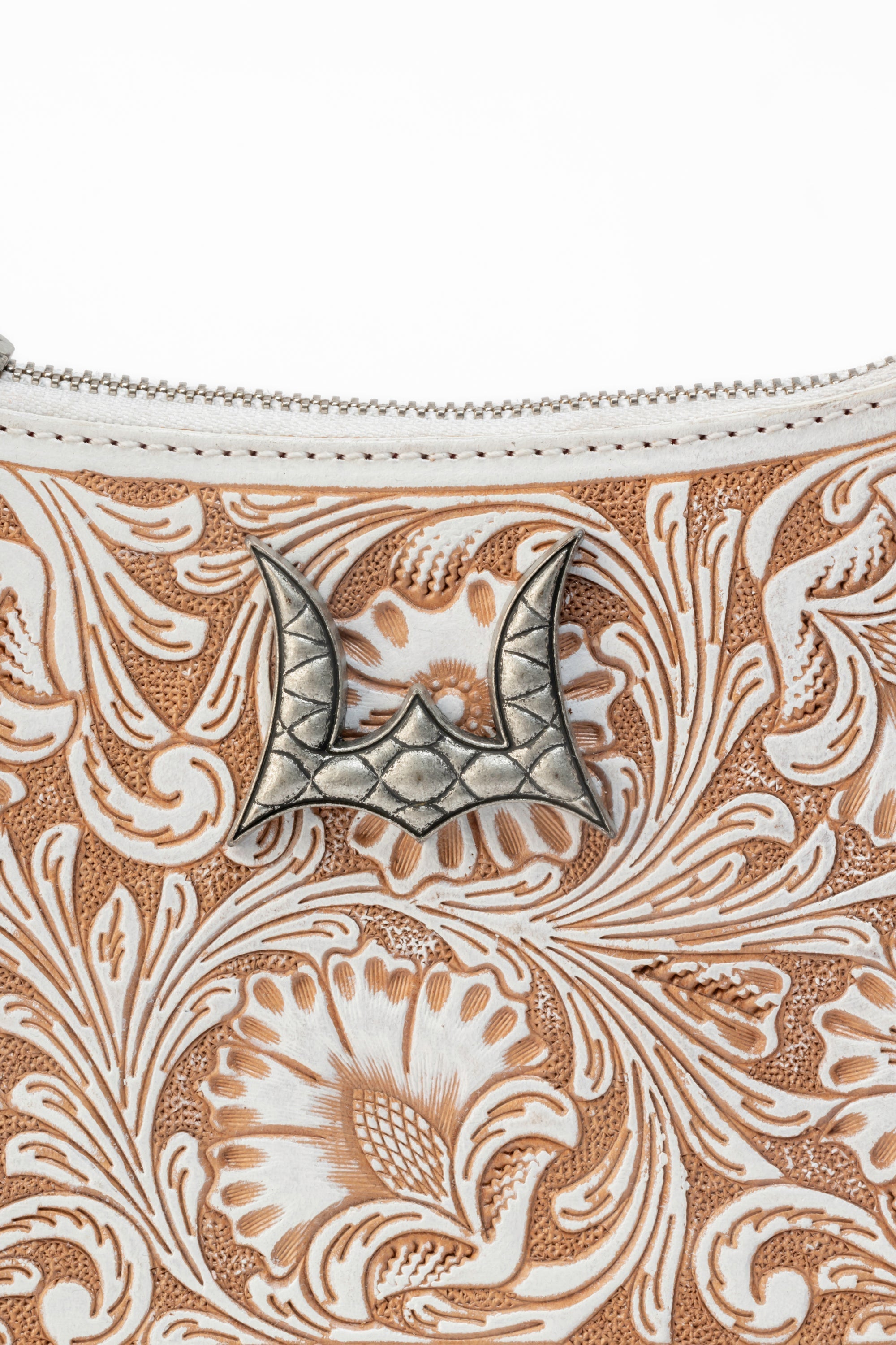 Loyal West Dannia Medium Purse - Ivory Dust  Handtooled Leather And Calfskin
