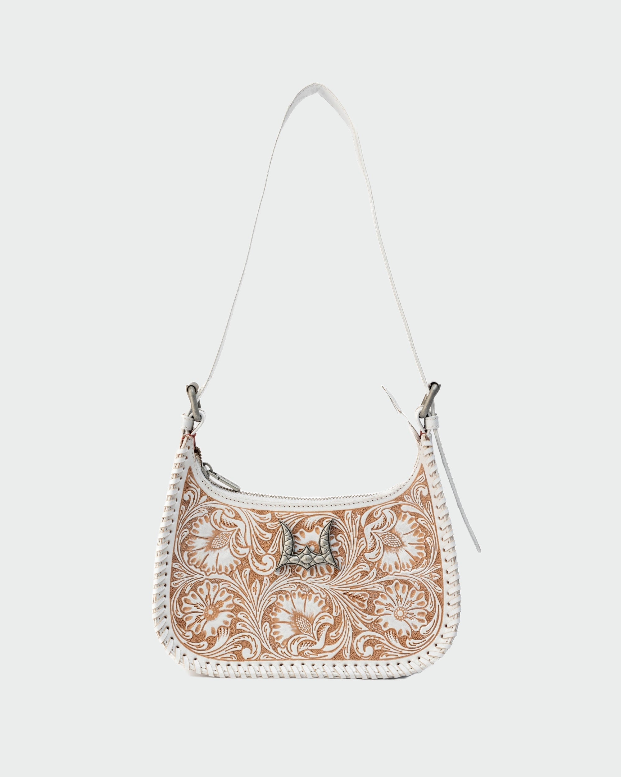 Loyal West Dannia Medium Purse - Ivory Dust  Handtooled Leather And Calfskin
