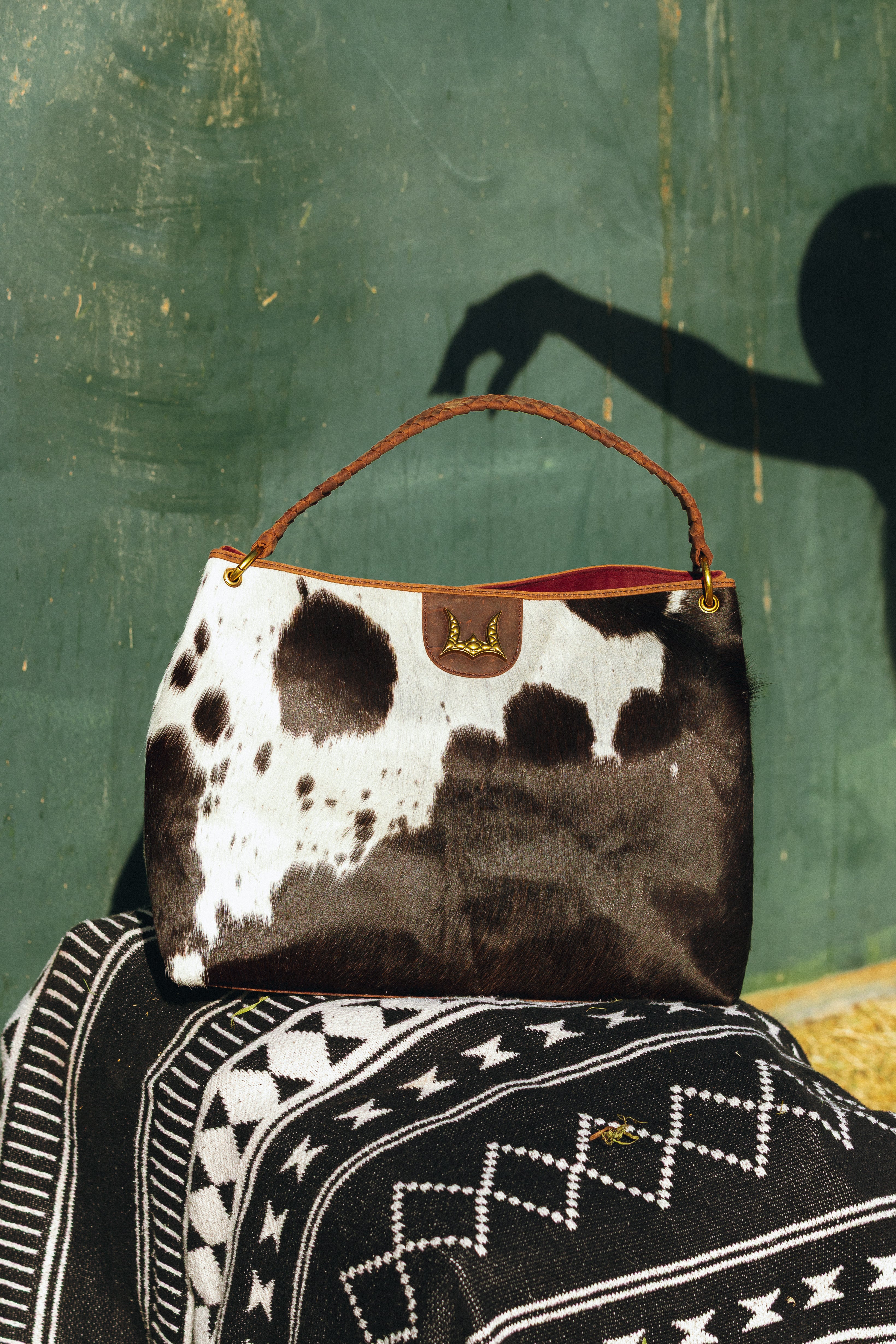 Lw Large Hobo Bag In Black & White Cowhide