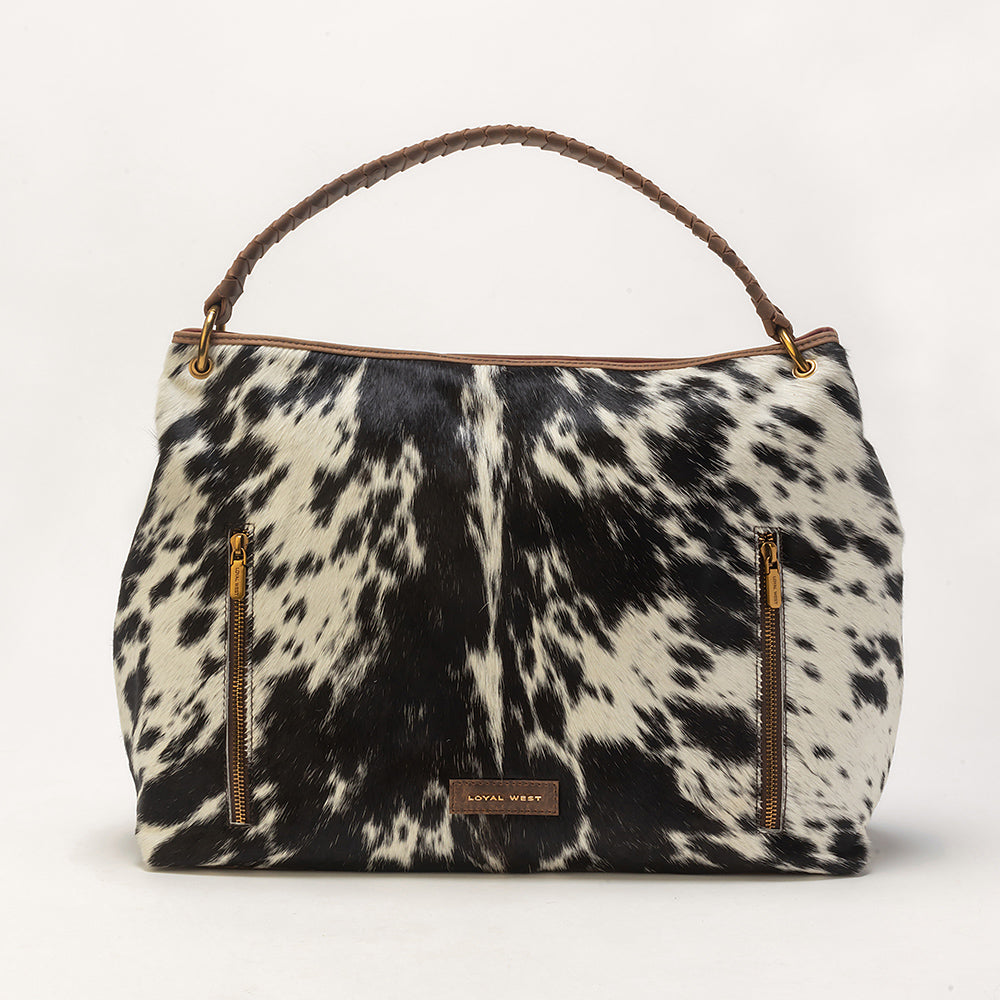 Lw Large Hobo Bag In Black & White Cowhide