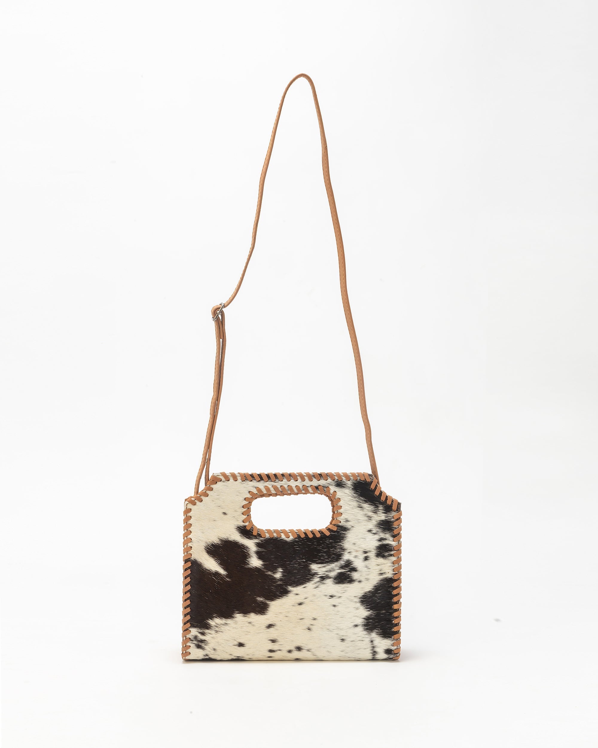 Alma Medium Hand Bag In Black & White Cowhide