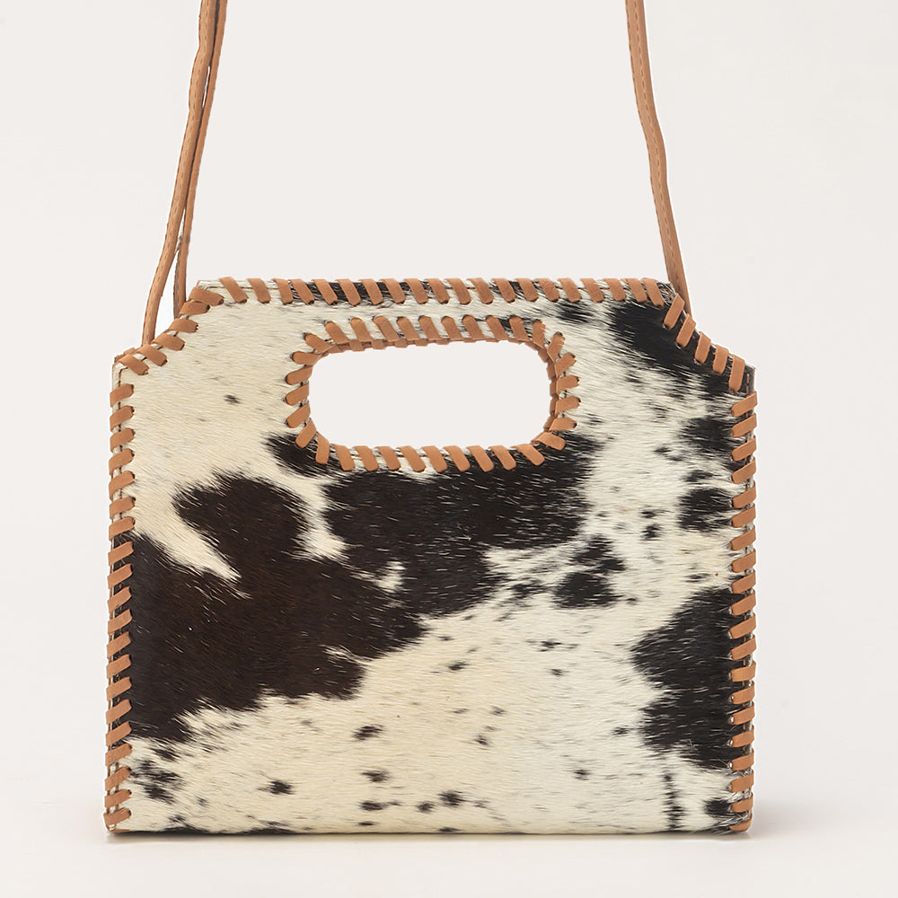 Alma Medium Hand Bag In Black & White Cowhide