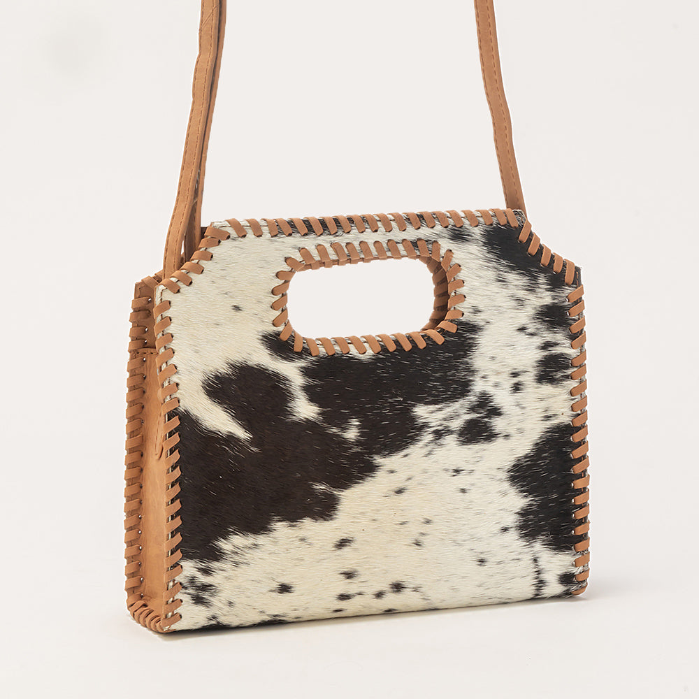 Alma Medium Hand Bag In Black & White Cowhide