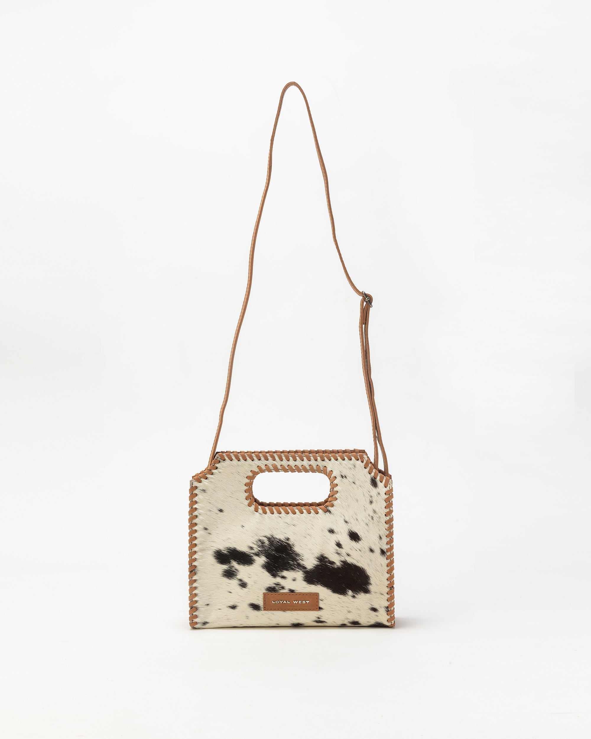 Alma Medium Hand Bag In Black & White Cowhide