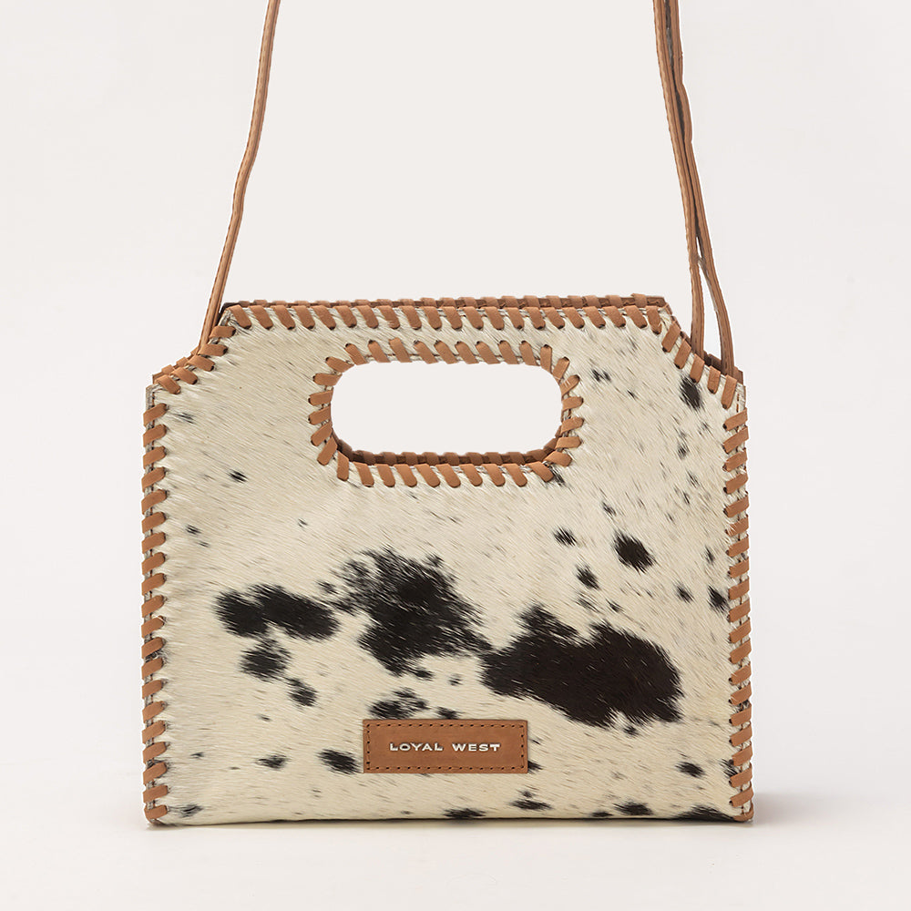 Alma Medium Hand Bag In Black & White Cowhide