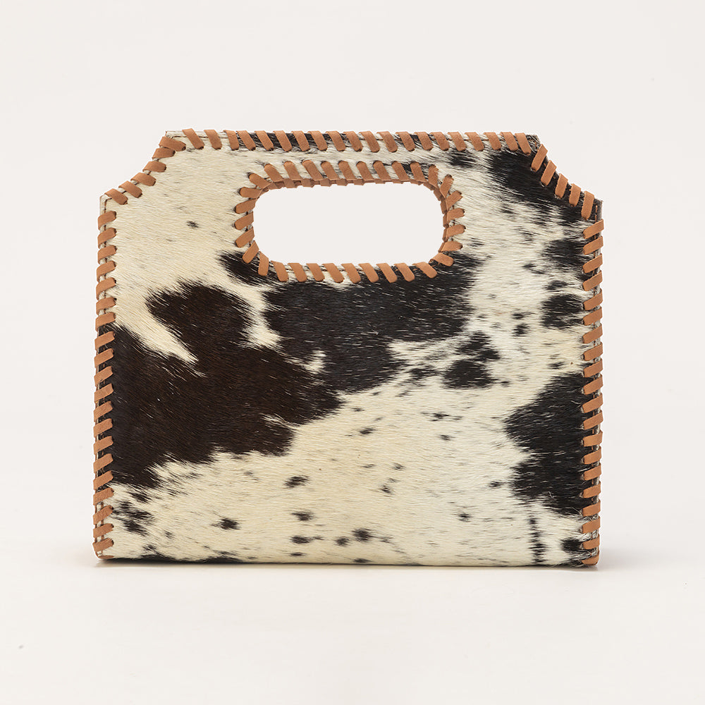 Alma Medium Hand Bag In Black & White Cowhide