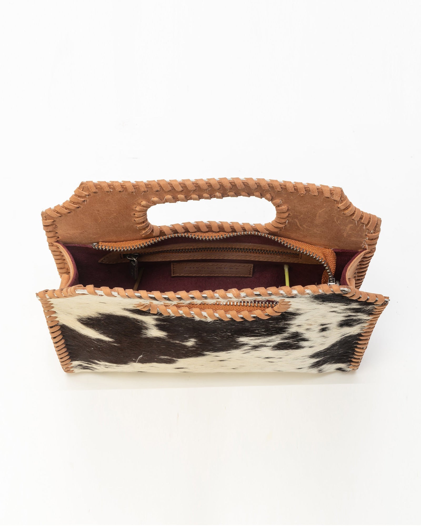 Alma Medium Hand Bag In Black & White Cowhide