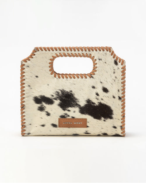 Alma Medium Hand Bag In Black & White Cowhide