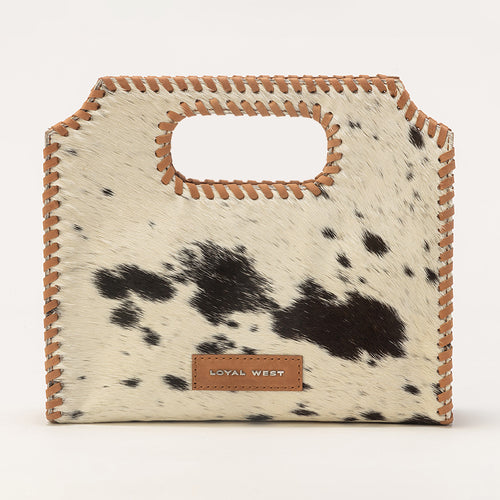 Alma Medium Hand Bag In Black & White Cowhide