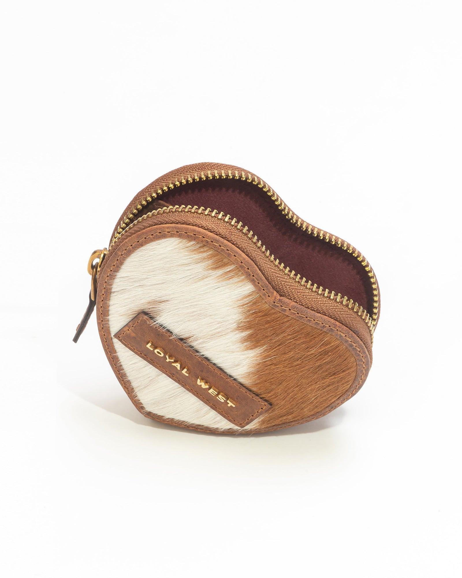 Cupid Coin Pouch In Brown & White Cowhide