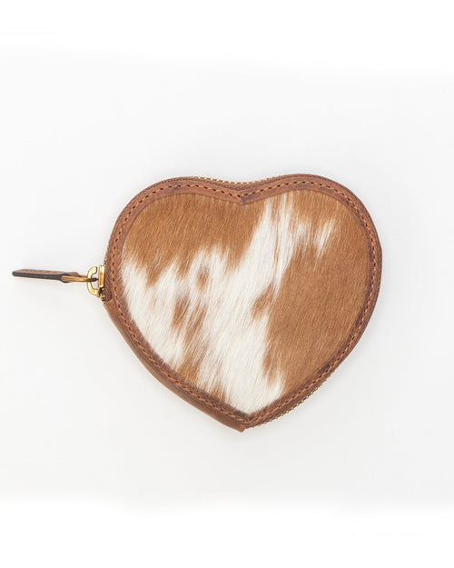 Cupid Coin Pouch In Brown & White Cowhide