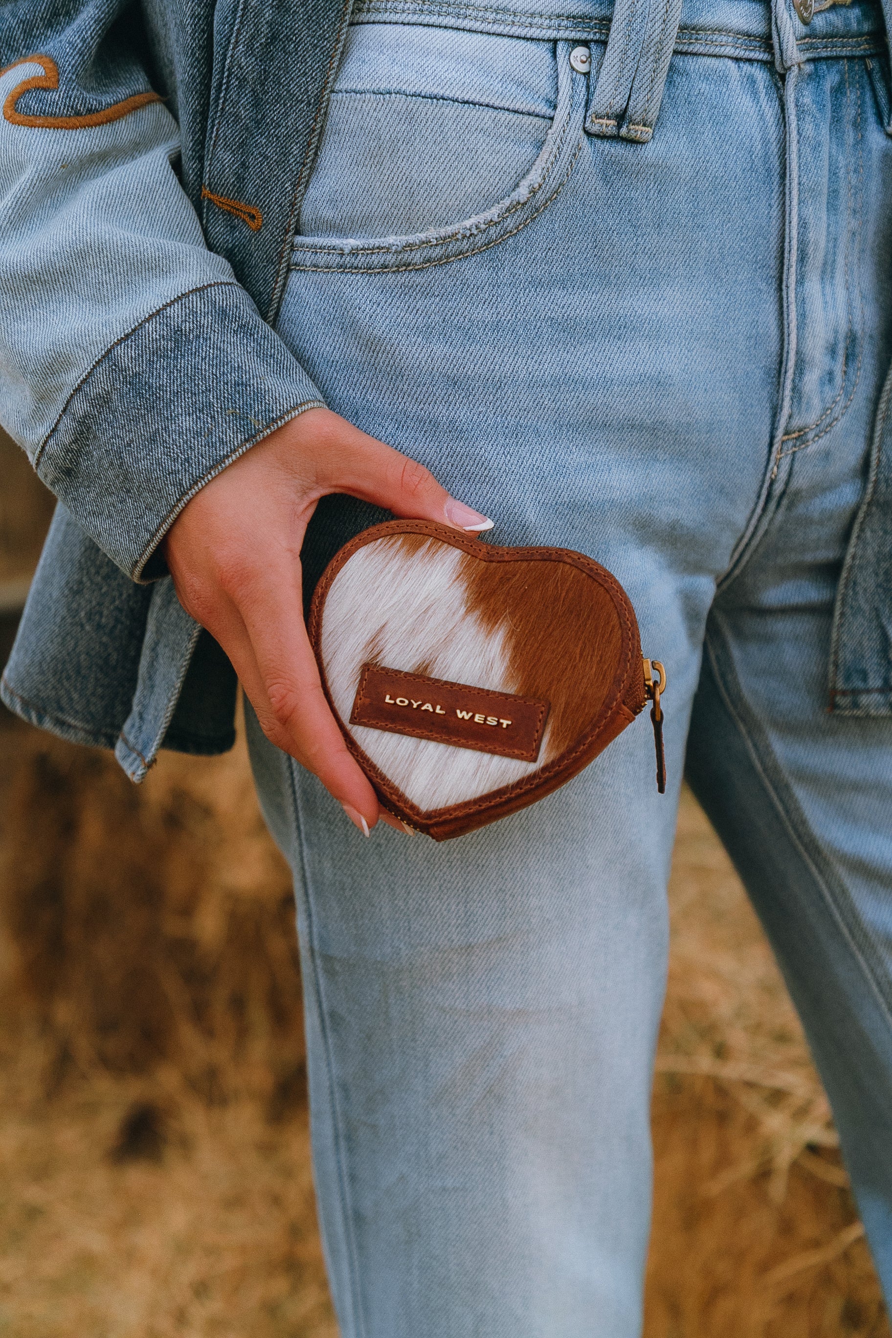 Cupid Coin Pouch In Brown & White Cowhide