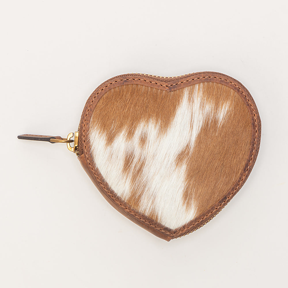 Cupid Coin Pouch In Brown & White Cowhide