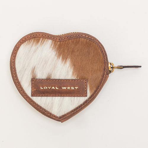 Cupid Coin Pouch In Brown & White Cowhide