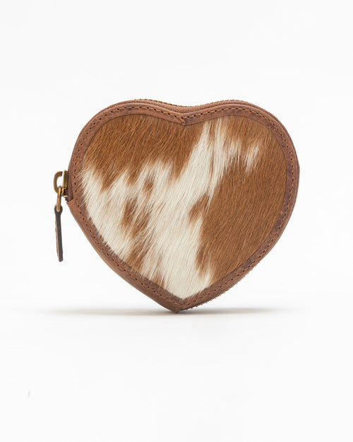 Cupid Coin Pouch In Brown & White Cowhide