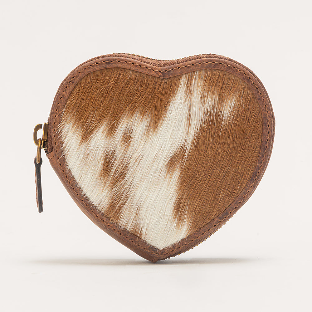 Cupid Coin Pouch In Brown & White Cowhide