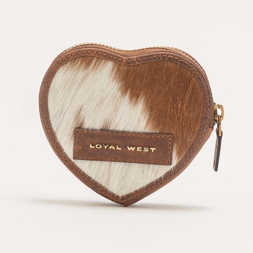 Cupid Coin Pouch In Brown & White Cowhide